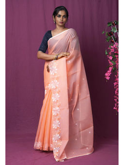 Unnati Silks - Orange Pure Embroidery Kota Saree with Unstitched Blouse