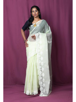 Unnati Silks - Green Pure Embroidery Kota Saree with Unstitched Blouse