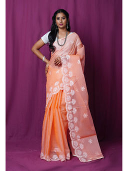 Unnati Silks - Orange Pure Embroidery Kota Saree with Unstitched Blouse