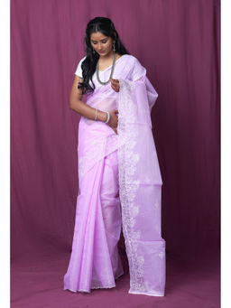 Unnati Silks - Lavender Pure Embroidery Kota Saree with Unstitched Blouse