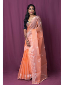 Unnati Silks - Orange Pure Embroidery Kota Saree with Unstitched Blouse