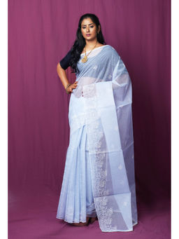 Unnati Silks - Grey Pure Embroidery Kota Saree with Unstitched Blouse