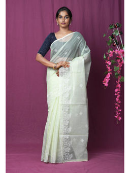 Unnati Silks - Green Pure Embroidery Kota Saree with Unstitched Blouse