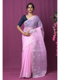 Unnati Silks - Pink Pure Embroidery Kota Saree with Unstitched Blouse