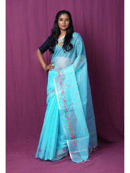 Unnati Silks - Blue Pure Embroidery Kota Saree with Unstitched Blouse