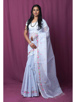 Unnati Silks - Grey Pure Embroidery Kota Saree with Unstitched Blouse