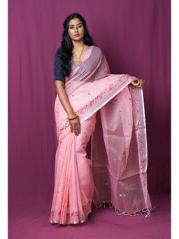 Unnati Silks - Pink Pure Embroidery Kota Saree with Unstitched Blouse