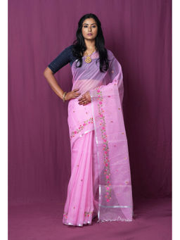 Unnati Silks - Pink Pure Embroidery Kota Saree with Unstitched Blouse