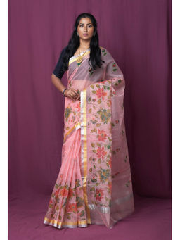 Unnati Silks - Pink Pure Hand Painted Kota Saree with Unstitched Blouse