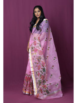 Unnati Silks - Pink Pure Hand Painted Kota Saree with Unstitched Blouse