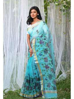 Unnati Silks - Blue Pure Hand Painted Kota Saree with Unstitched Blouse