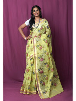 Unnati Silks - Green Pure Hand Painted Kota Saree with Unstitched Blouse