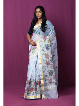 Unnati Silks - Grey Pure Hand Painted Kota Saree with Unstitched Blouse