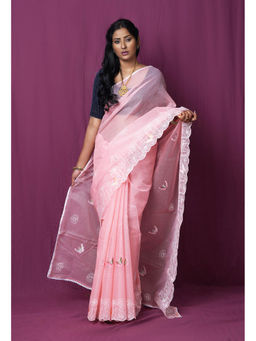 Unnati Silks - Pink Pure Embroidery Kota Saree with Unstitched Blouse