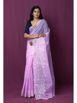 Unnati Silks - Violet Pure Embroidery Kota Saree with Unstitched Blouse