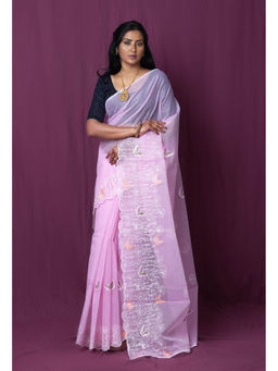 Unnati Silks - Pink Pure Embroidery Kota Saree with Unstitched Blouse