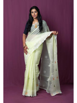 Unnati Silks - Green Pure Embroidery Kota Saree with Unstitched Blouse