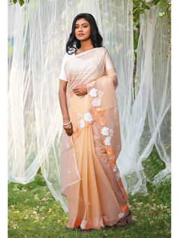 Unnati Silks - Orange Pure Embroidery Kota Saree with Unstitched Blouse