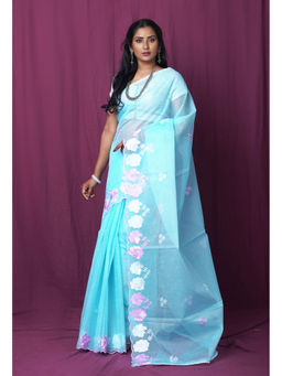 Unnati Silks - Blue Pure Embroidery Kota Saree with Unstitched Blouse