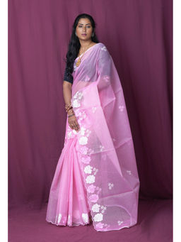 Unnati Silks - Pink Pure Embroidery Kota Saree with Unstitched Blouse