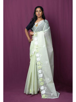 Unnati Silks - Green Pure Embroidery Kota Saree with Unstitched Blouse