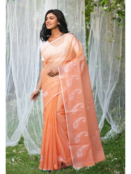 Unnati Silks - Orange Pure Embroidery Kota Saree with Unstitched Blouse