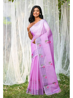 Unnati Silks - Lavender Pure Embroidery Kota Saree with Unstitched Blouse