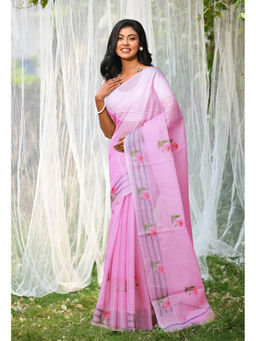 Unnati Silks - Pink Pure Embroidery Kota Saree with Unstitched Blouse