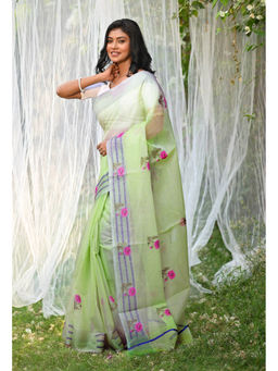 Unnati Silks - Green Pure Embroidery Kota Saree with Unstitched Blouse