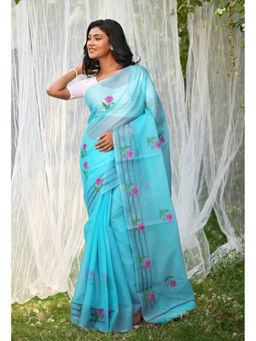 Unnati Silks - Blue Pure Embroidery Kota Saree with Unstitched Blouse