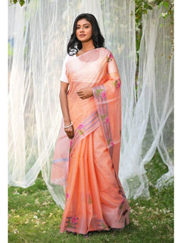 Unnati Silks - Orange Pure Embroidery Kota Saree with Unstitched Blouse