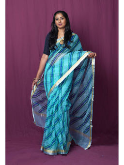 Unnati Silks - Blue Pure Hand Painted Kota Saree with Unstitched Blouse