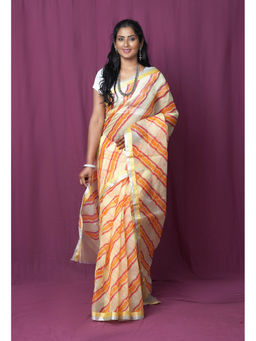 Unnati Silks - Yellow Pure Hand Painted Kota Saree with Unstitched Blouse