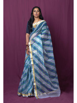 Unnati Silks - Grey Pure Hand Painted Kota Saree with Unstitched Blouse
