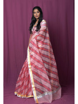 Unnati Silks - Pink Pure Hand Painted Kota Saree with Unstitched Blouse