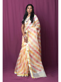 Unnati Silks - Yellow Pure Hand Painted Kota Saree with Unstitched Blouse