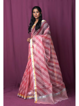 Unnati Silks - Pink Pure Hand Painted Kota Saree with Unstitched Blouse