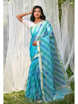 Unnati Silks - Blue Pure Hand Painted Kota Saree with Unstitched Blouse