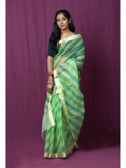 Unnati Silks - Green Pure Hand Painted Kota Saree with Unstitched Blouse