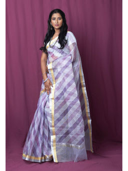 Unnati Silks - Purple Pure Hand Painted Kota Saree with Unstitched Blouse