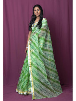 Unnati Silks - Green Pure Hand Painted Kota Saree with Unstitched Blouse