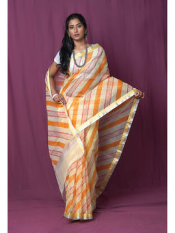 Unnati Silks - Yellow Pure Hand Painted Kota Saree with Unstitched Blouse