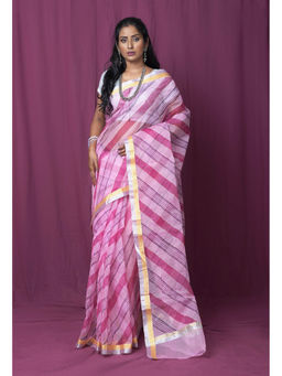 Unnati Silks - Pink Pure Hand Painted Kota Saree with Unstitched Blouse