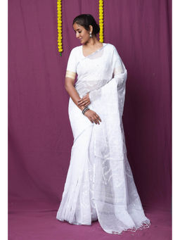 Unnati Silks - White Pure Embroidery Kota Saree with Unstitched Blouse