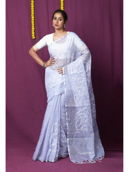 Unnati Silks - Grey Pure Embroidery Kota Saree with Unstitched Blouse