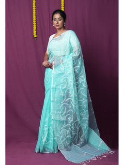 Unnati Silks - Turquoise Pure Embroidery Kota Saree with Unstitched Blouse