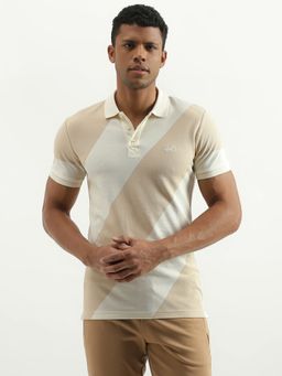 United Colors of Benetton - Beige Regular Fit Collar Neck Colorblock Polo T-Shirt
