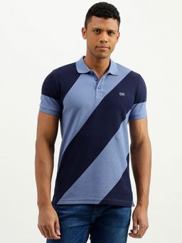 United Colors of Benetton - Blue Regular Fit Collar Neck Colorblock Polo T-Shirt