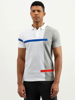 United Colors of Benetton - White & Grey Regular Fit Collar Neck Colorblock Polo T-Shirt