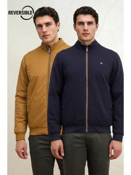 Louis Philippe - Men Casual Navy Blue Solid Reversible Jacket